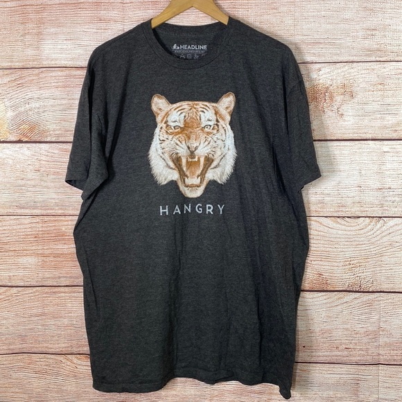 Headline Other - HANGRY Tiger Graphic Animal Tiger T-Shirt Black Charcoal HeadLine XL